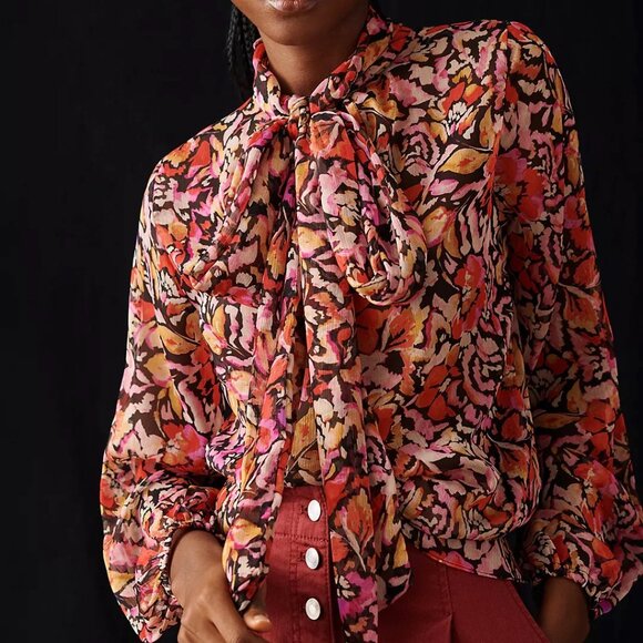 MISA LOS ANGELES Red & Purple Floral Ruffle Blouse Top – Medium - Picture 1 of 10